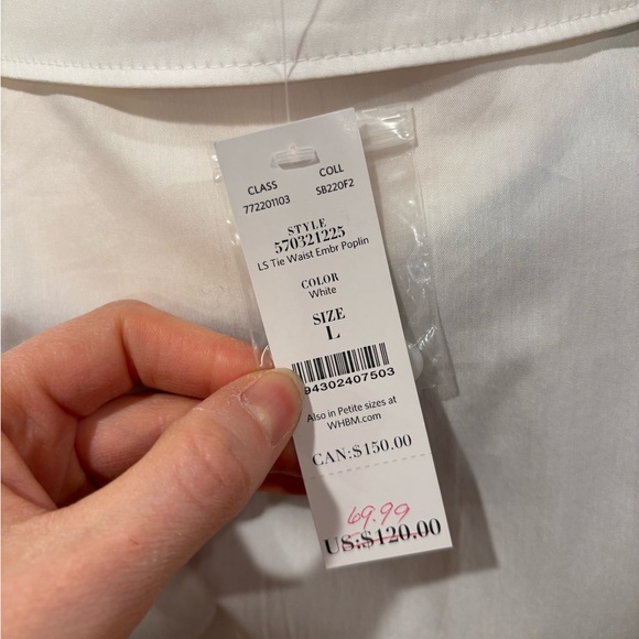 White House Black Market Tie-Waist Embroidered Poplin Shirt Size L - Picture 12 of 13
